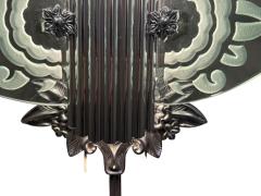 ART DECO ALUMINUM CARVED GLASS ILLUMINATED MIRROR CONSOLE VANITY WITH CHAIR - 4527813