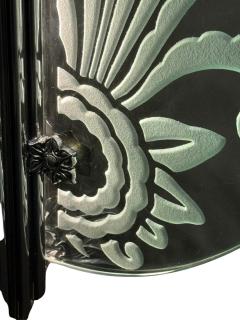 ART DECO ALUMINUM CARVED GLASS ILLUMINATED MIRROR CONSOLE VANITY WITH CHAIR - 4527817