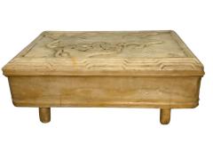 ART DECO BULL LION CARVED ALABASTER BOX WITH DRAWERS - 4466449