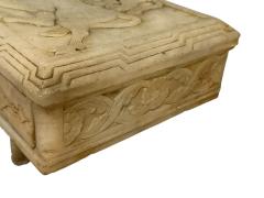 ART DECO BULL LION CARVED ALABASTER BOX WITH DRAWERS - 4466452