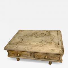 ART DECO BULL LION CARVED ALABASTER BOX WITH DRAWERS - 4468922