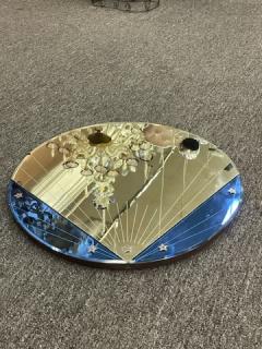 ART DECO CLEAR AND BLUE ROUND MIRROR WITH STAR ACCENTS - 2125857