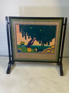 ART DECO CUBIST FROG IN GEOMETRIC LANDSCAPE PAINTED DECORATIVE FIRESCREEN - 1793977