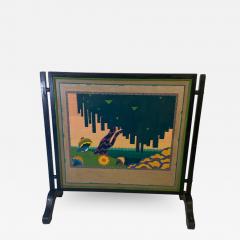 ART DECO CUBIST FROG IN GEOMETRIC LANDSCAPE PAINTED DECORATIVE FIRESCREEN - 1806924