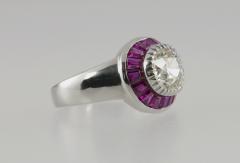 ART DECO DIAMOND AND RUBY CLUSTER PLATINUM RING - 2699772