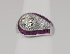 ART DECO DIAMOND AND RUBY CLUSTER PLATINUM RING - 2699794