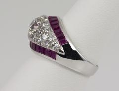 ART DECO DIAMOND AND RUBY CLUSTER PLATINUM RING - 2699796