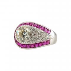 ART DECO DIAMOND AND RUBY CLUSTER PLATINUM RING - 2701900
