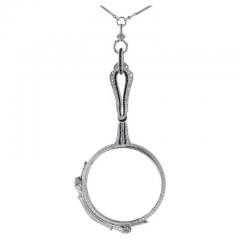 ART DECO DIAMOND AND SPINEL LORGNETTE WITH PEARL AND PLATINUM CHAIN - 2779944