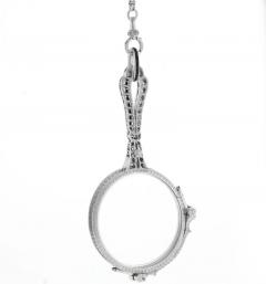ART DECO DIAMOND AND SPINEL LORGNETTE WITH PEARL AND PLATINUM CHAIN - 2779953