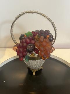 ART DECO ERA CZECH GLASS FRUIT AND CRYSTAL BRASS BASKET ACCENT LAMP - 4074345
