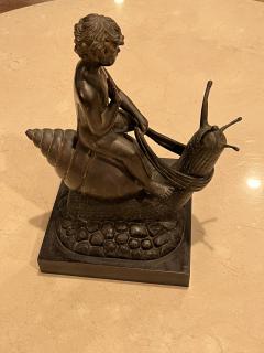 ART DECO ERA NUDE BOY RIDING SNAIL BRONZE - 2811125