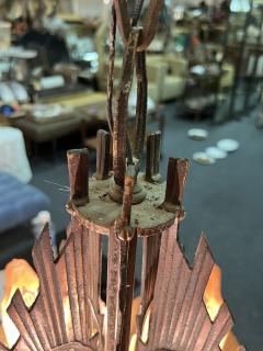 ART DECO FIVE AMBER GLASS SLIP SHADE AND ANTIQUE COPPER CHANDELIER - 3745487