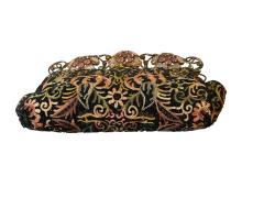 ART DECO FRENCH BEADED EMBROIDERED PURSE WITH GLASS FACETED JEWELED FRAME - 4706694