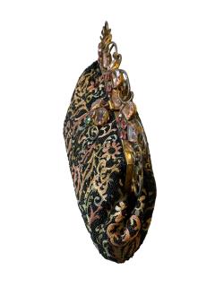 ART DECO FRENCH BEADED EMBROIDERED PURSE WITH GLASS FACETED JEWELED FRAME - 4706695