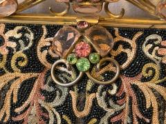 ART DECO FRENCH BEADED EMBROIDERED PURSE WITH GLASS FACETED JEWELED FRAME - 4706790