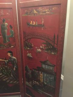 ART DECO HAND PAINTED DOUBLE SIDED ROOM SCREEN TROPICAL FISH CHINOISERIE - 3348397