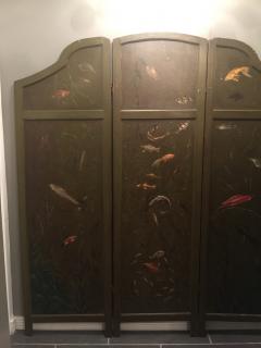 ART DECO HAND PAINTED DOUBLE SIDED ROOM SCREEN TROPICAL FISH CHINOISERIE - 3348400