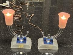 ART DECO MODERNIST FROSTED GLASS BLUE MIRROR AND CHROME LAMPS - 3370375