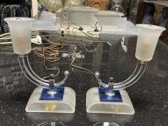 ART DECO MODERNIST FROSTED GLASS BLUE MIRROR AND CHROME LAMPS - 3370378