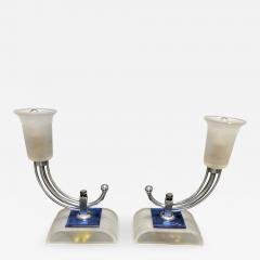 ART DECO MODERNIST FROSTED GLASS BLUE MIRROR AND CHROME LAMPS - 3373559