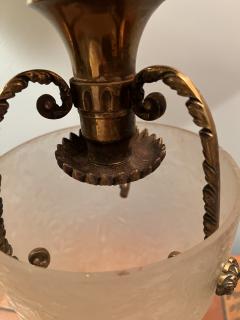 ART DECO NEOCLASSICAL GLASS AND BRONZE FLUSH MOUNT CHANDELIER - 3354653