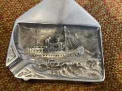 ART DECO PLANE AND WARSHIP CHROMED METAL SCULPTURE ASHTRAY - 4074246