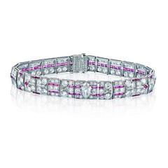 ART DECO PLATINUM FRENCH CUT RUBY DIAMOND 11 00CTTW BRACELET - 1743697