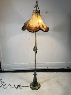 ART DECO POLYCHROMED ALUMINUM STEEL FLOOR LAMP WITH ORIGINAL PARCHMENT SHADE - 2901314
