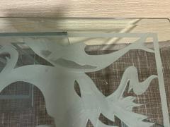 ART DECO REVIVAL ETCHED GLASS TABLE WITH DOLPHIN AMONGST SEA PLANTS - 3165700