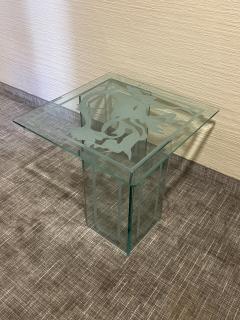 ART DECO REVIVAL ETCHED GLASS TABLE WITH DOLPHIN AMONGST SEA PLANTS - 3165701