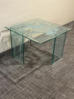 ART DECO REVIVAL ETCHED GLASS TABLE WITH DOLPHIN AMONGST SEA PLANTS - 3165702