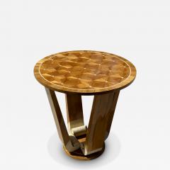 ART DECO REVIVAL EXOTIC BOOKMATCHED INLAID WOOD TRAVERTINE MARBLE TABLE - 4608249
