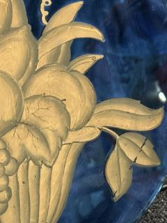 ART DECO ROUND BLUE MIRROR WITH HANDPAINTED BASKET OF FRUIT - 4404159