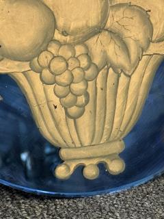 ART DECO ROUND BLUE MIRROR WITH HANDPAINTED BASKET OF FRUIT - 4404160