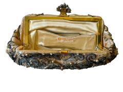 ART DECO SATIN CLUTCH SILVER CLEAR GLASS BEADING PEARLS WITH RHINESTONE CLASP - 4706660