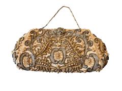 ART DECO SATIN CLUTCH SILVER CLEAR GLASS BEADING PEARLS WITH RHINESTONE CLASP - 4706661