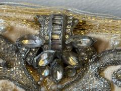ART DECO SATIN CLUTCH SILVER CLEAR GLASS BEADING PEARLS WITH RHINESTONE CLASP - 4706669