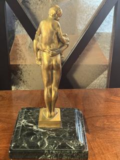 ART DECO WOMAN CHILD AND DACHSUND GILT BRONZE ON BLACK WHITE VEINED MARBLE BASE - 3876241