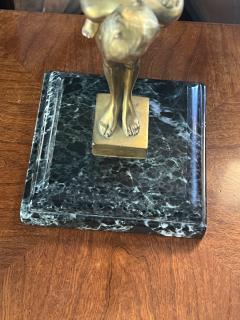 ART DECO WOMAN CHILD AND DACHSUND GILT BRONZE ON BLACK WHITE VEINED MARBLE BASE - 3876247