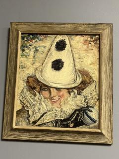 ART DECO WOMAN WITH PIERROT CONICAL HAT RUFFLED COLLAR PAINTING - 4184076