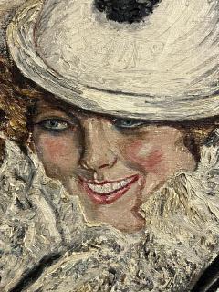 ART DECO WOMAN WITH PIERROT CONICAL HAT RUFFLED COLLAR PAINTING - 4184079