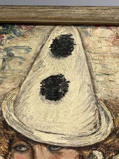 ART DECO WOMAN WITH PIERROT CONICAL HAT RUFFLED COLLAR PAINTING - 4184080