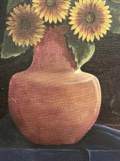 ART DECO WOMAN WITH SUNFLOWERS IN TUSCAN LANDSCAPE PAINTING SIGNED - 3319963