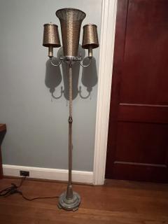 ART DECO WOVEN NICKELED BRONZE TRIPLE LIGHT TORCHIERE - 3355412