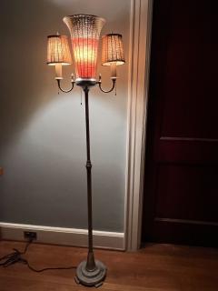 ART DECO WOVEN NICKELED BRONZE TRIPLE LIGHT TORCHIERE - 3355415