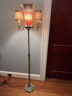 ART DECO WOVEN NICKELED BRONZE TRIPLE LIGHT TORCHIERE - 3355416