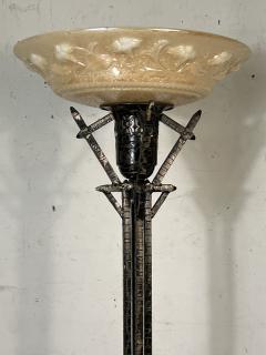 ART DECO WROUGHT IRON SKYSCRAPER DESIGN TORCHIERE LAMP - 4099890
