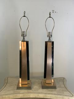 ART MODERNE PAIR OF ANNODIZED ALUMINUM AND CHROME LAMPS - 1033082