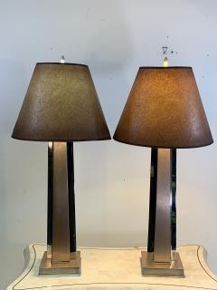 ART MODERNE PAIR OF ANNODIZED ALUMINUM AND CHROME LAMPS - 1033090